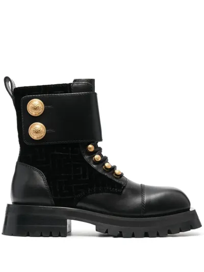 Balmain Embossed-button Detail Ankle Boots In Black