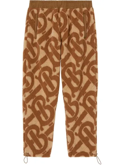 Burberry Dimitri Tb-monogram Fleece Track Pants In Soft Fawn