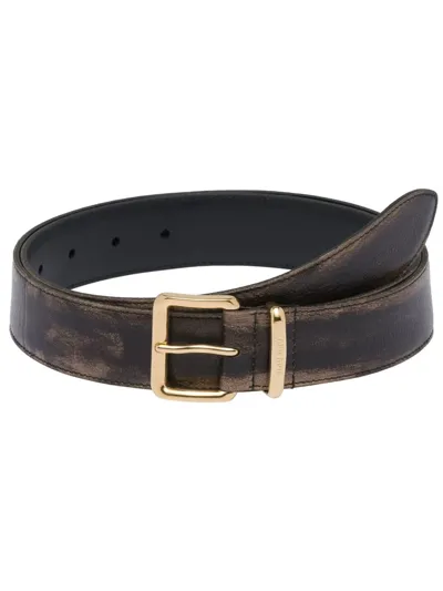 Miu Miu Coffe Vintage Leather Belt In Brown