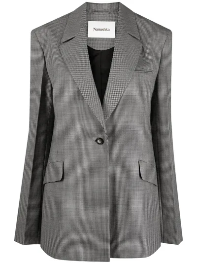 Nanushka Puppytooth Oversized Blazer In Schwarz