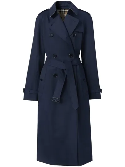 Burberry Long Waterloo Heritage Trench Coat In Blau