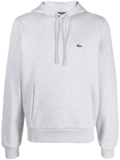 Lacoste Logo-patch Fleece Hoodie In Grey