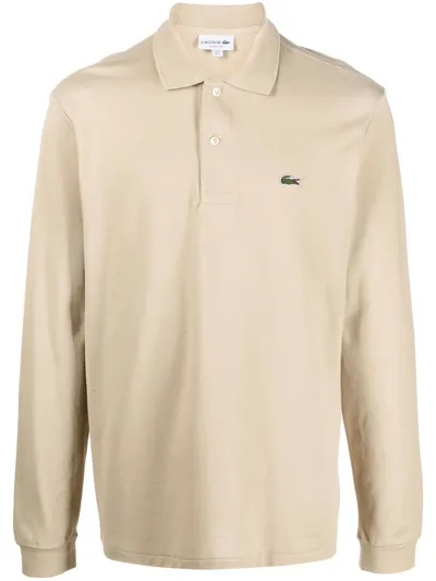 Lacoste Appliqué-logo Long-sleeve Polo Shirt In Nude