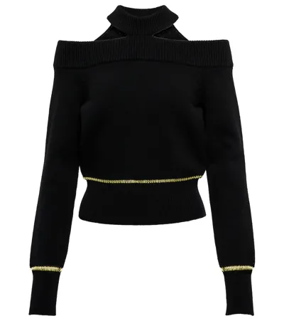 Alexander Mcqueen Cut-away Shoulders Regular-fit Wool Jumper In Black