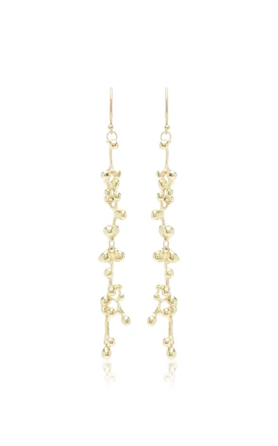 Ten Thousand Things Long Molten Cluster 18k Yellow Gold Earrings