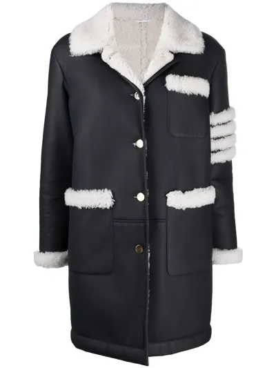 Thom Browne 4-bar Sheepskin Coat In Black