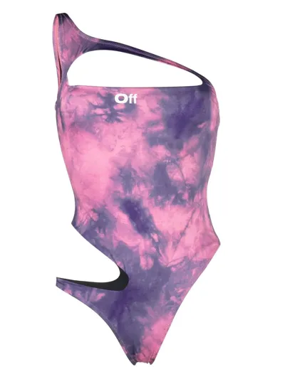 Off-white Tie-dye Asymmetric Cut-out One-piece Swimsuit In Pink Blue