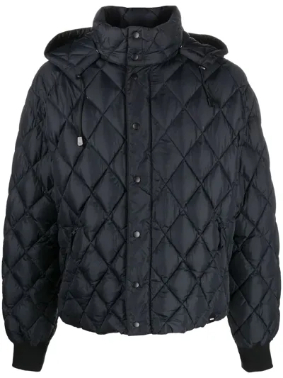 Aspesi Diamond-quilted Hooded Jacket In Blu