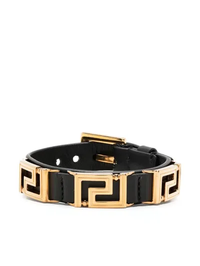 Versace Greca Goddess Leather Bracelet In Schwarz