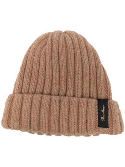 Borsalino Logo-patch Ribbed Cashmere Beanie In Brown