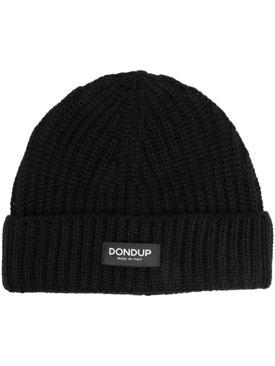 Dondup Logo-patch Ribbed-knit Beanie In Dark Blue