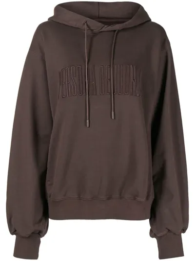 Juunj Slogan Drawstring Hoodie In Brown