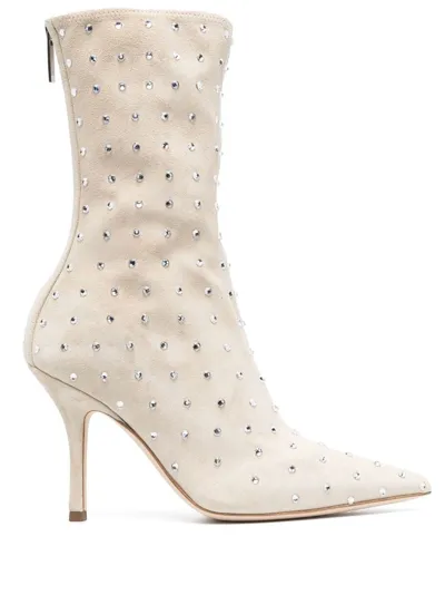 Paris Texas Rhinestone-embellished Suede Boots In Neutrals