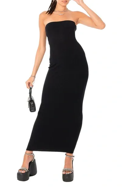 Edikted Paola Strapless Knit Maxi Dress In Black