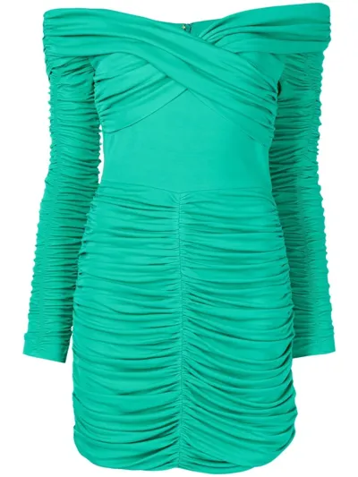 Rebecca Vallance Edie Off-the-shoulder Ruched Mini Dress In Golf Green