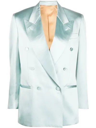 Gucci Double-breasted Silk Blazer In Blue