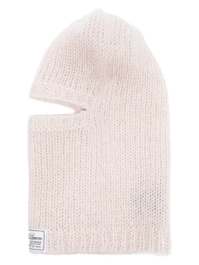 Raf Simons Logo-appliquéd Ribbed Mohair-blend Balaclava In Light Pink