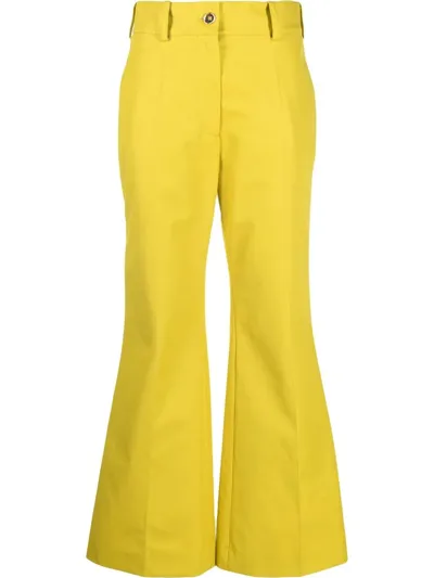 Patou Logo-embroidered Flared Trousers In Yellow