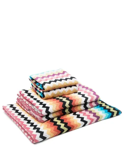 Missoni Set Of Five Zigzag-print Towels In Yellow