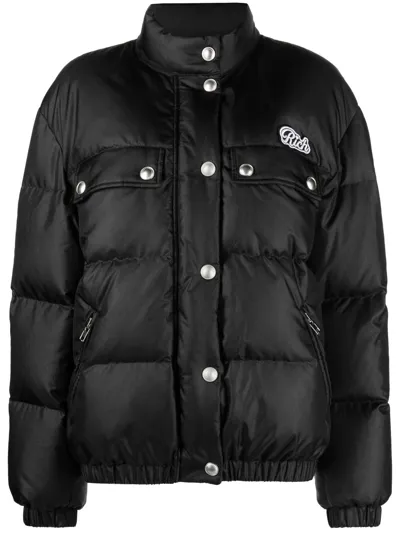 Alessandra Rich Embroidered Quilted Shell Down Jacket In Black