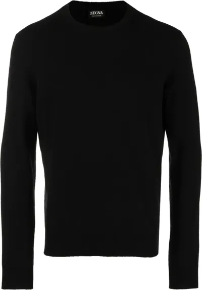 Zegna Crew-neck Cashmere-silk Jumper In Black