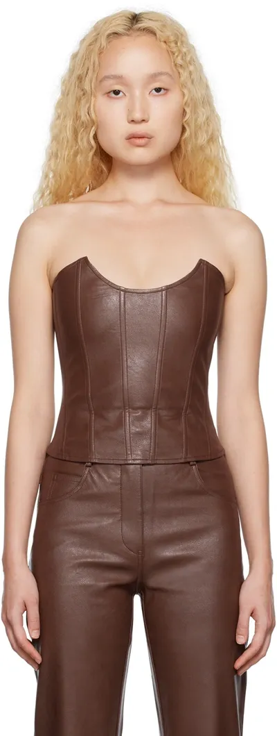 Miaou Brown Faux Leather Leia Corset Top