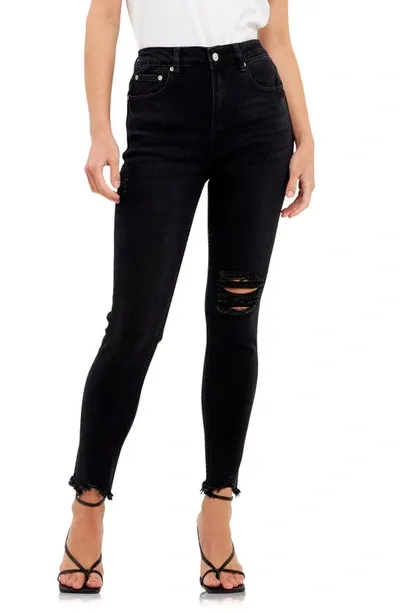 Grey Lab Destroyed Raw Hem Skinny Jeans In Black