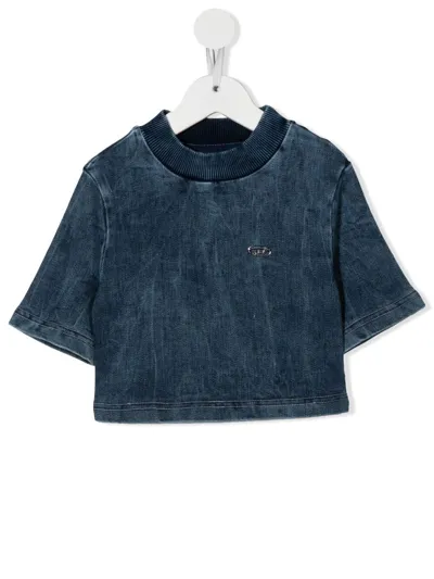 Diesel Kids' Tbillie Jjj Cropped T-shirt In Blau