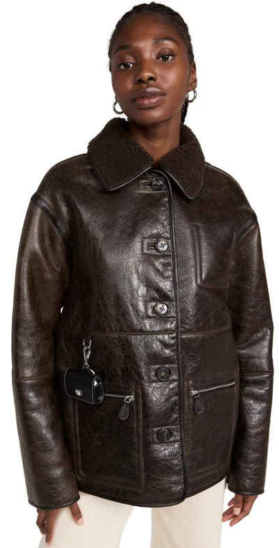 Saks Potts Brown Ada Reversible Leather Jacket