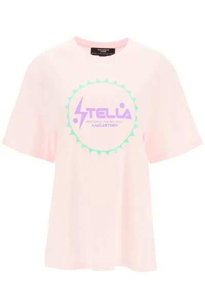 Stella Mccartney T-shirt With Graphic Logo Print In Pale Pink (pink)