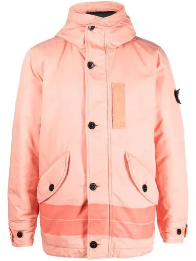 Stone Island Logo-patch Button-fastening Jacket In Orange