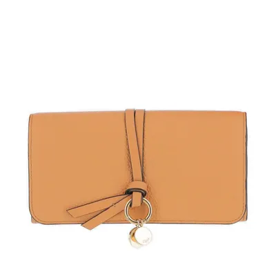 Chloé Logo Charm Laced Wallet In Brown