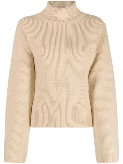 Patou Ribbed Turtleneck Jumper In Beige