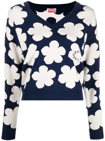 Kenzo Floral-intarsia Jumper In Blau