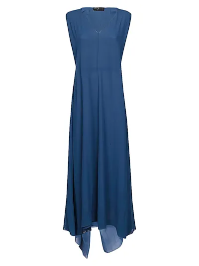 Cortana V-neck Long Silk Dress In Blue