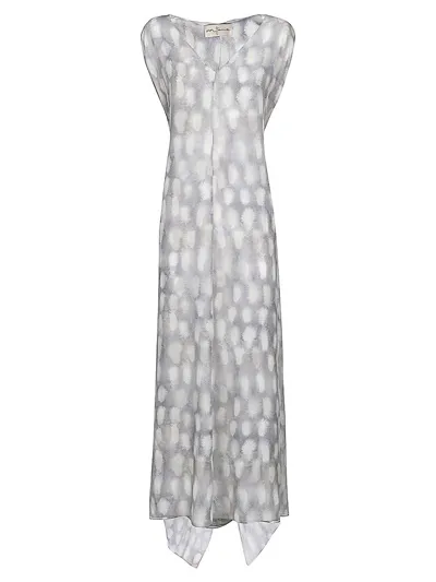 Cortana V-neck Long Silk Dress In Grey