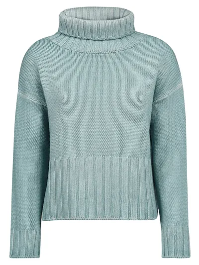 Base Wool Blend Cashmere High Neck Sweater In Green