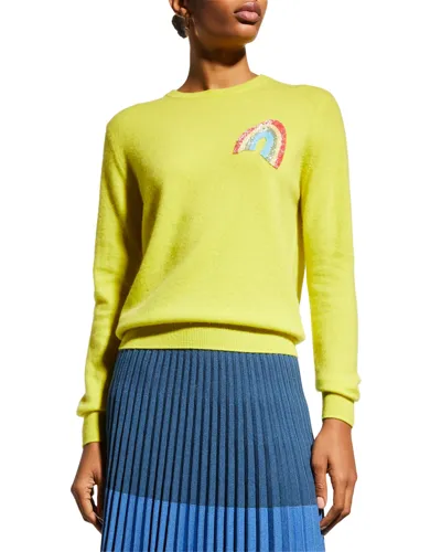 Lingua Franca Beaded Long-sleeve Crewneck Sweater In Electric