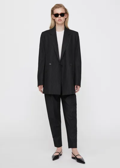 Totême Double-breasted Vent Blazer Black Pinstripe