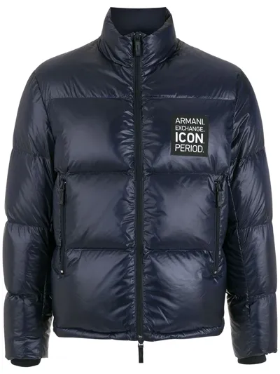 Armani Exchange Logo-patch Zip-up Padded Jacket In Blue