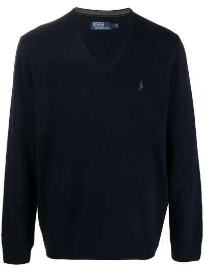 Polo Ralph Lauren Logo-embroidered V-neck Jumper In Blue