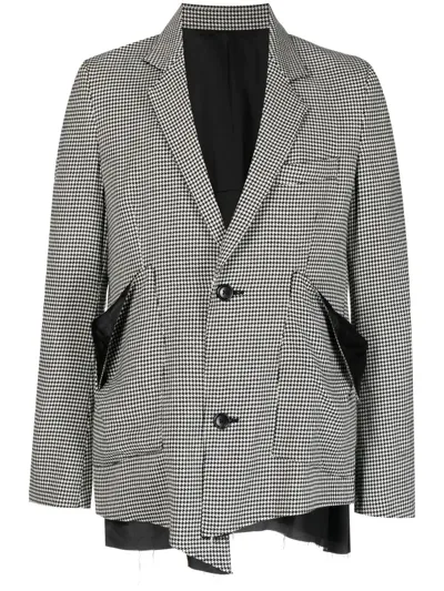 Sulvam Raw-cut Asymmetric Houndstooth Blazer In Black