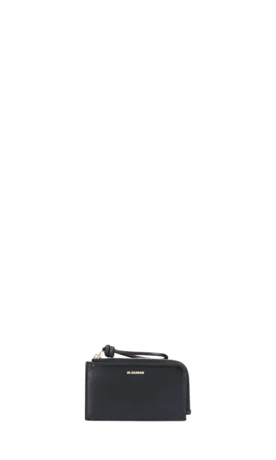 Jil Sander Giro Envelope Leather Zip-up Wallet In Black