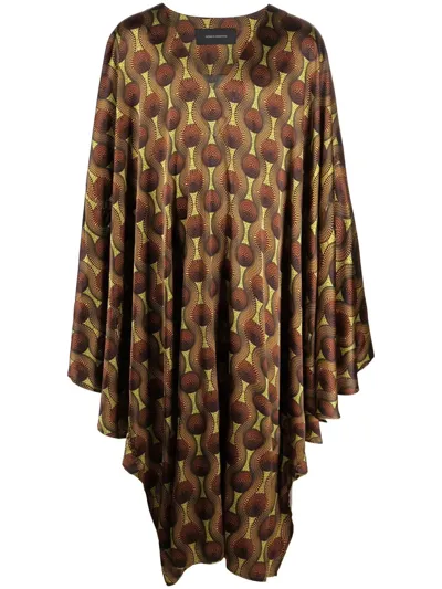 Ozwald Boateng Geometric-print Silk Cape Shirt In Yellow