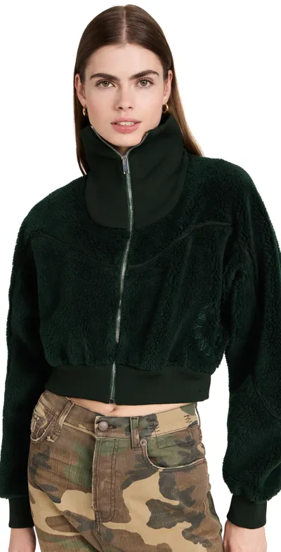 Stella Mccartney Fur Free Fur Teddy Zip Up Jacket In Dark Green