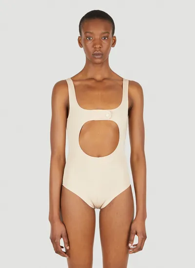 Courrèges Circle Button Bodysuit In Beige