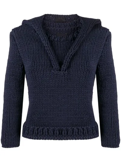 Bevza Hooded Knit Jumper In Blau