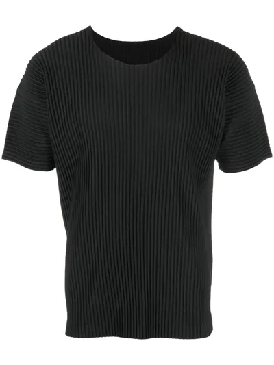 Issey Miyake Short-sleeves Ribbed T-shirt In Black