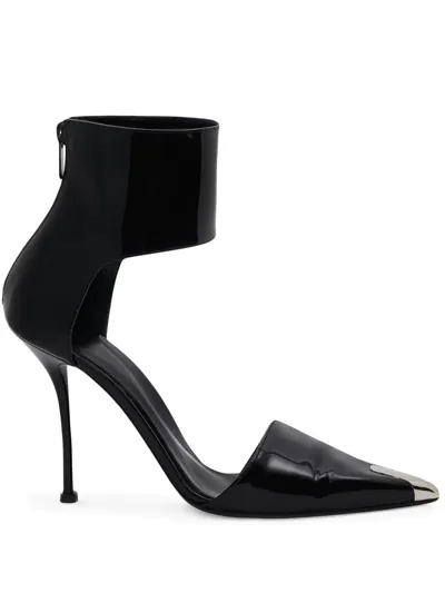 Alexander Mcqueen Punk Ankle-strapped Leather Pumps In Black Silver