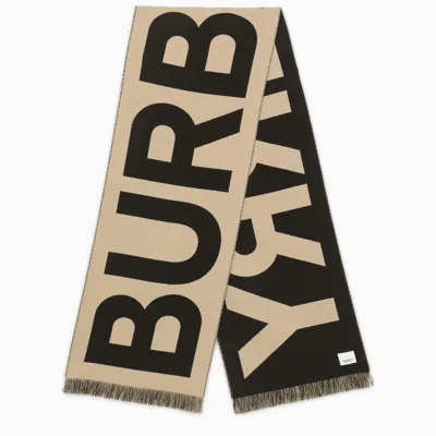 Burberry Beige Wool Scarf With Logo In Multi